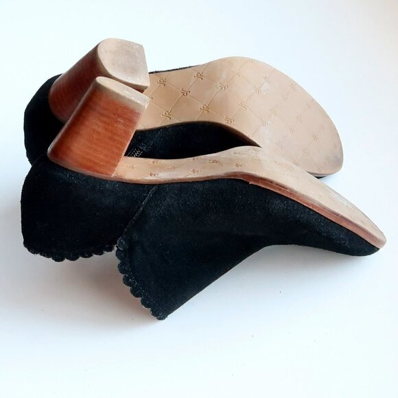 Jack Rogers Marianne Black Suede Leather Scallop Trim Ankle Boots Booties Size 8 - Picture 14 of 16